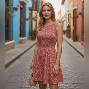 JUICY COUTURE SUNDRESS ORANGE & WHITE FLORAL PRINT SILK BLEND TRAVEL SZ 8 NEW